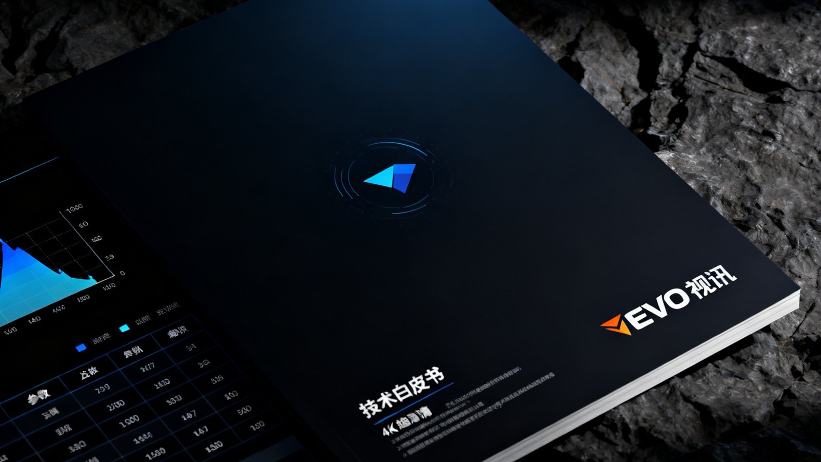 EVO视讯发布的4K超清直播技术白皮书封面，深色背景上印有技术参数图表和EVO视讯品牌标识